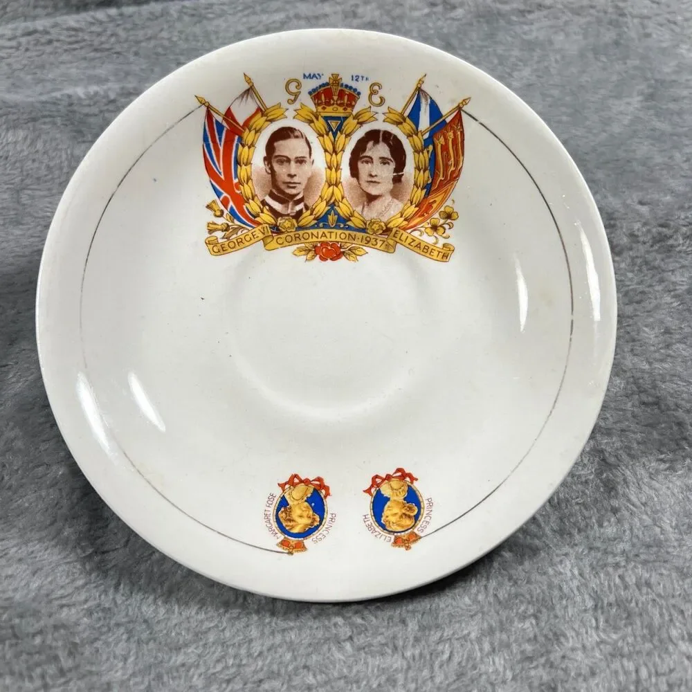 Vtg 1937 Coronation memorablia  saucer George VI and Queen Elizabeth